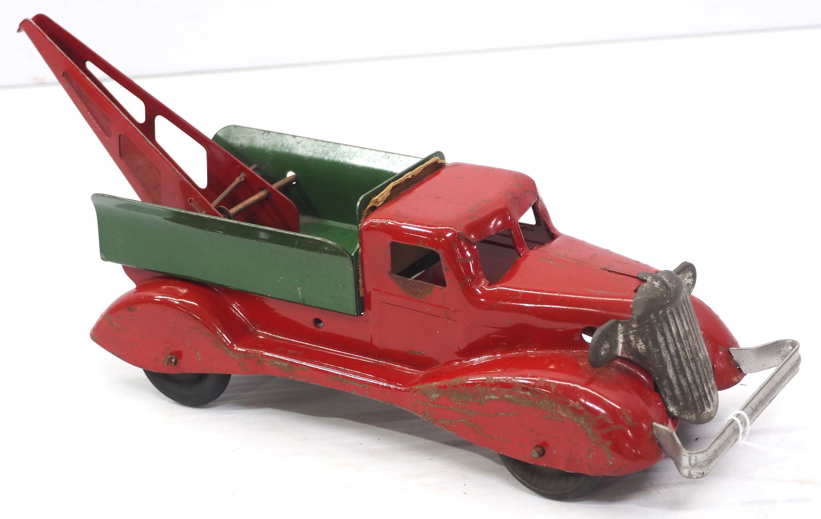 Marx wrecker: Marx pressed steel wrecker, 12"L overall - Fair, missing chain