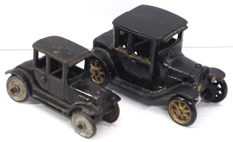 (2) Cast iron Ford Model T cars