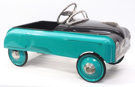 Pedal car painted to mint green and black