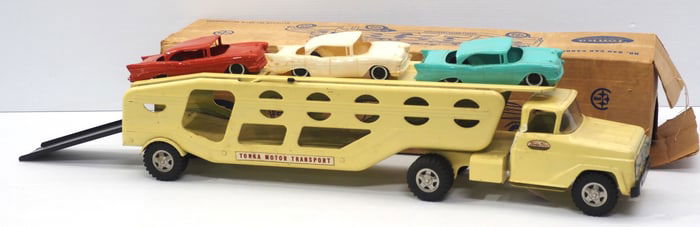 1959 Tonka car hauler with RARE '57 Chevy cars