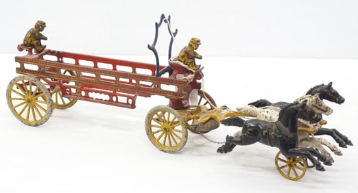 Cast iron horse-drawn fire ladder wagon