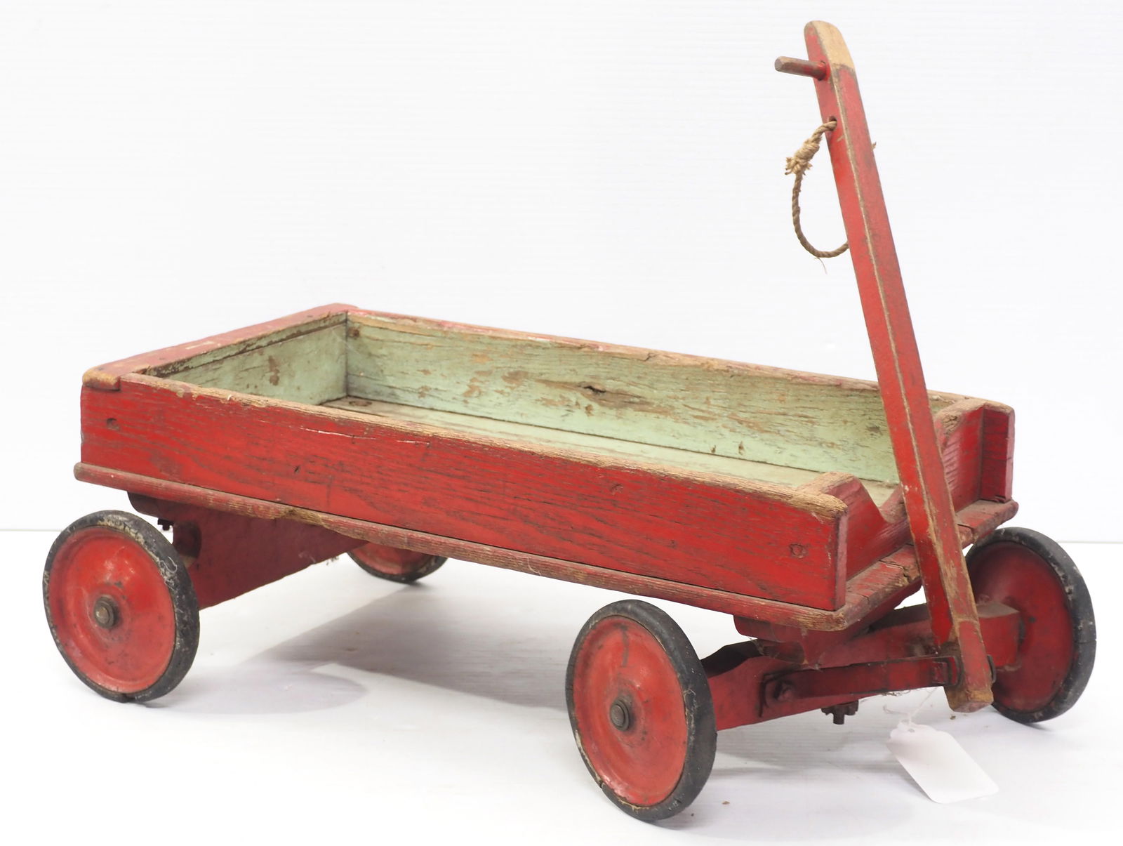 Early wooden child's pull wagon: Early wooden child's pull wagon, 12"x20"L plus handle