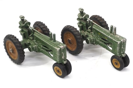 (2) 1947 Ertl John Deere A tractors with drivers