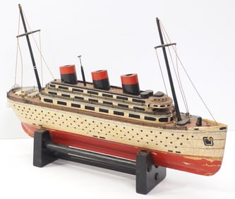 Wooden model ocean liner named Queen Janie