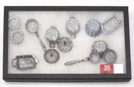 13 pcs miniature grey speckled granite dishes