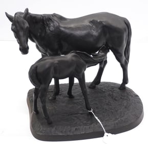 Cast iron horse & colt statue