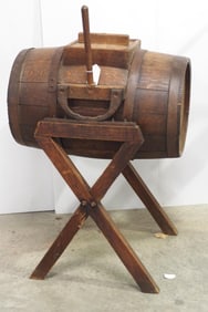 Wooden barrel-style rocking butter churn
