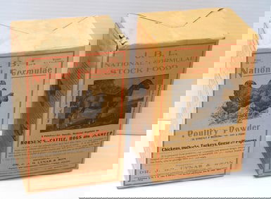 (2) J.B.L. National Formulae Poultry Powder boxes