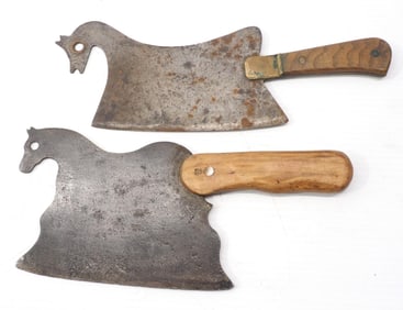 (2) Horse-head meat cleavers with wood handles