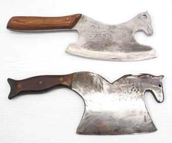 (2) Horse-head meat cleavers with wood handles