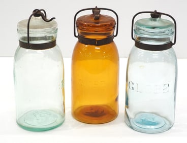 (3) Globe 1-quart glass canning jars