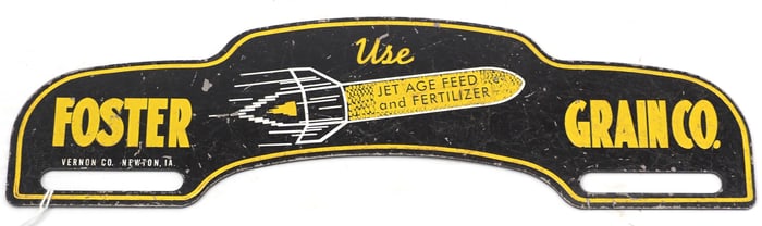 Foster Grain Co. tin license plate topper
