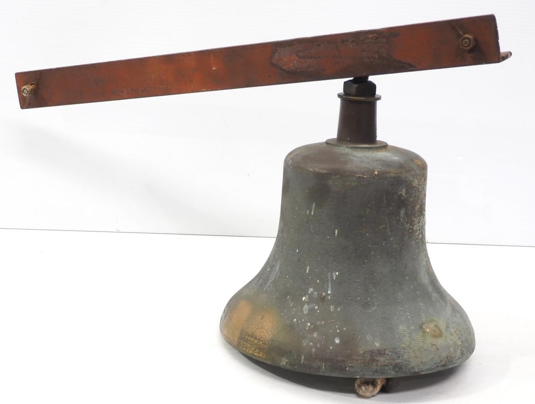 12"dia. brass bell with mounting bar: 12"dia. brass bell with mounting bar, from locomotive? * * White Glove Delivery available, please contact the auction house for details and a quote.