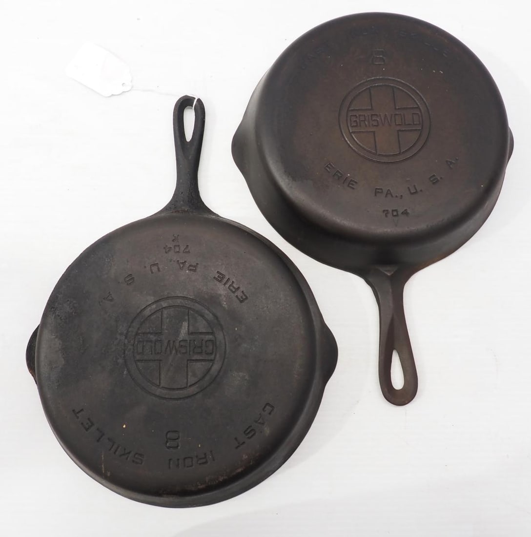 (2) Griswold #8 skillets with large block logo (1 of 2)