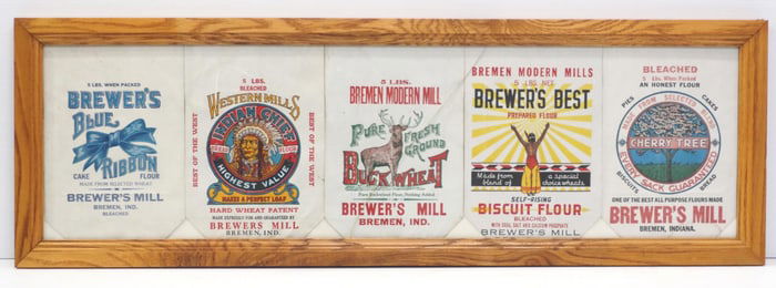 (5) Framed 5 lb. Brewer's Mill flour bags