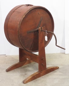Early wooden, hand-crank wash machine