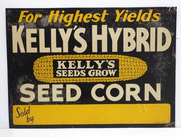 Kelly's Hybrid Seed Corn dealer sign