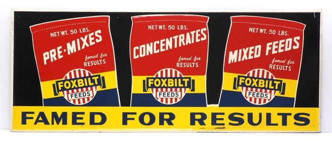 Foxbilt Feeds "Famed For Results" sign