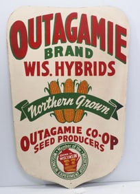 Outagamie Brand Wis. Hybrids kernel-shaped sign