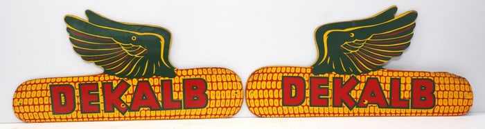 Pair of DeKalb flying ear of corn signs