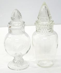 (2) Glass apothecary jars with lids