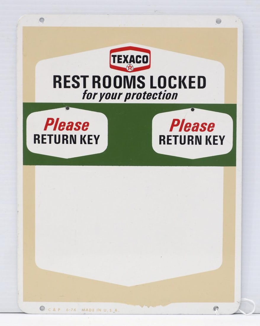 Texaco "Rest Rooms Locked" sign: 9"x12" SST Texaco "Rest Rooms Locked" sign
