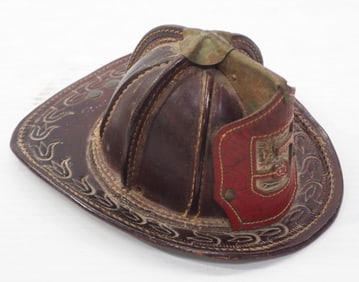 Salesman sample leather fireman's helmet