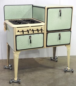 1920's gas stove with enamel green finish