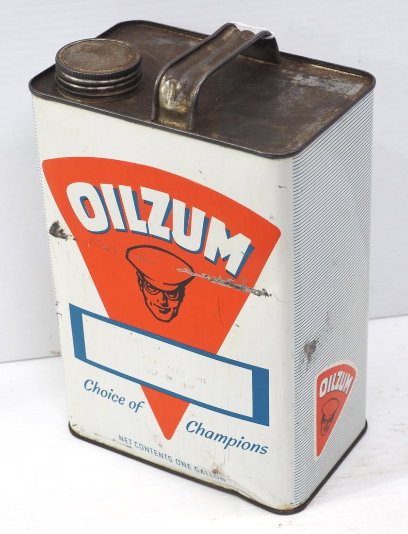 1-gallon Oilzum motor oil tin: 1-gallon Oilzum motor oil tin, empty