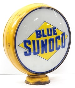 (2) Blue Sunoco gas pump globe plates