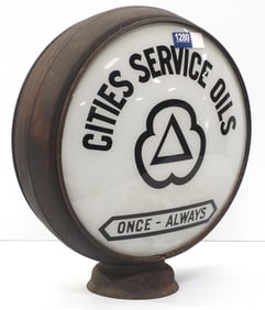 (2) Cities Service Oils gas pump globe plates