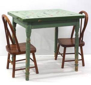 Child-size porcelain top table with 2 chairs