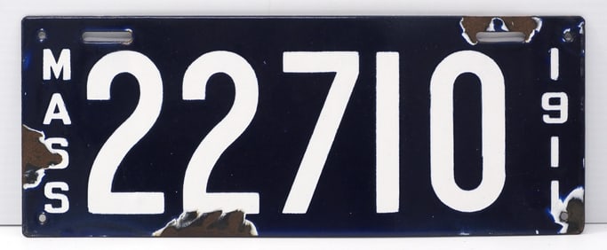 1911 Porcelain license plate for Massachusetts
