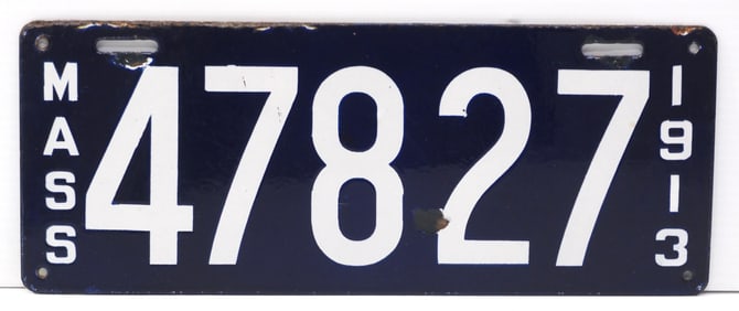 1913 Porcelain license plate for Massachusetts