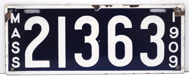 1909 Porcelain license plate for Massachusetts