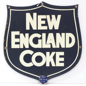 New England Coke sign with matching hat badge