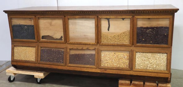 10-drawer wood country store seed counter