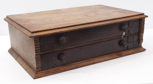 Wooden 2-drawer Clark's Mile-End spool cabinet