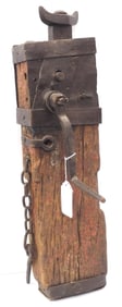 Early wood & forged iron Conestoga wagon jack