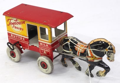 Marx Toytown Dairy horse-drawn delivery wagon