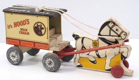 Hood's Milk & Cream delivery wagon pull toy