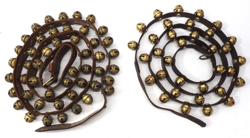 (2) Leather straps of brass harness bells