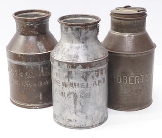 (3) 1-gallon galvanized milk cans