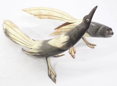(2) Bird figures carved from horn