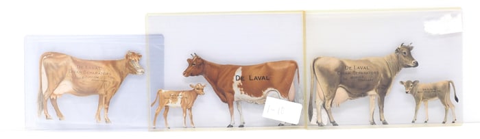 (2) DeLaval cow & calf sets & paper DeLaval cow