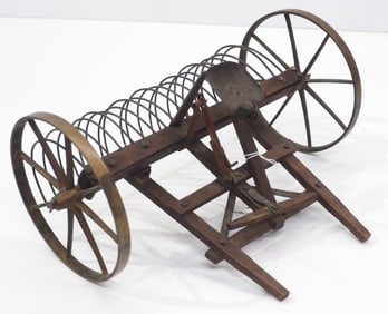 Salesman sample wood & brass dump rake