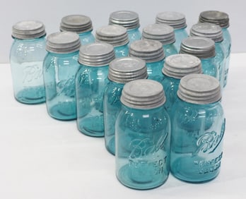 Set of blue 1-quart canning jars