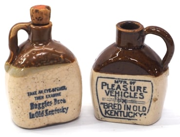 (2) Miniature crock jugs for Ames of Owensboro