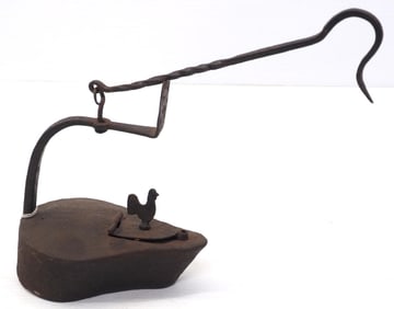 RARE hanging, hand-forged oil lamp