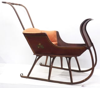 Wooden push sleigh with upholstered seat